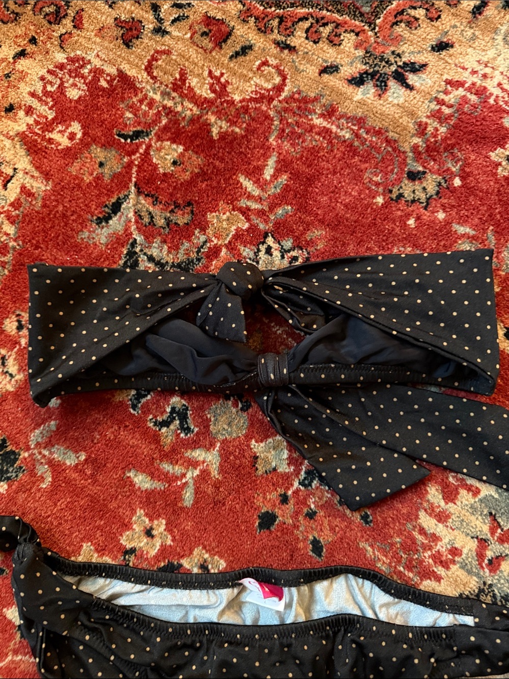 Black Gold/Beige Dot Tie Bikini Set - Picture 4 of 6